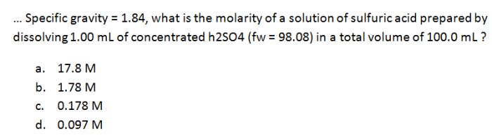 Specific gravity of sulfuric acid